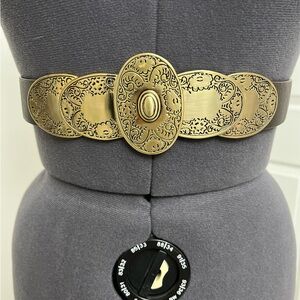 CHICOS Genuine Leather Adjustable Belt with Buckle Copper Accessory